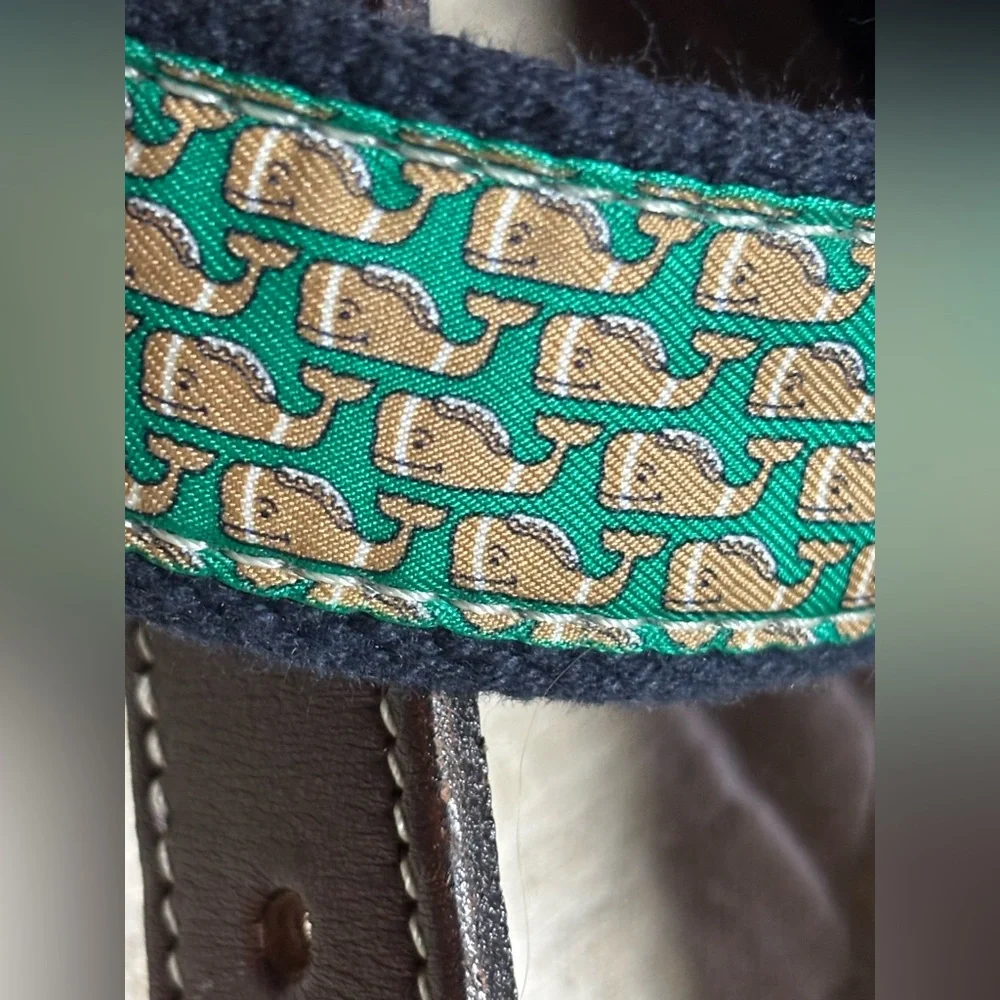 Vineyard Vines Boy’s Blue Green Whale Cotton Canvas Belt w/ Leather Tabs Size 26